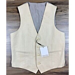 NWT Calvin Klein Men's 100% linen Slim Fit Suit Vest sleeveless tan SZ Small